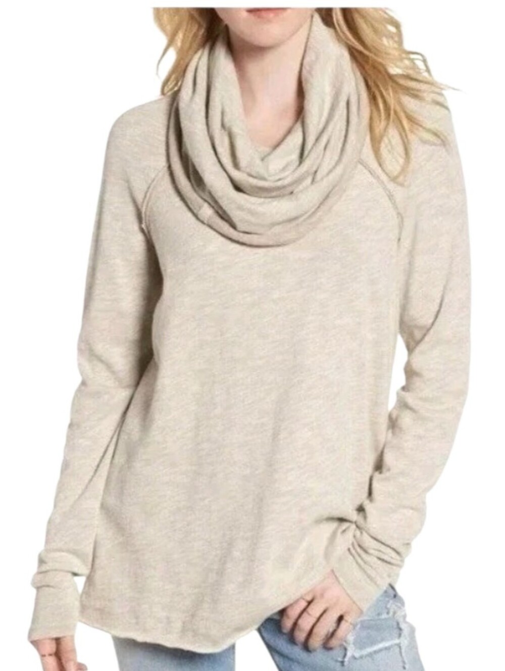 Free People Beach Cocoon Cowl Neck Slouchy oversized Beige Top M